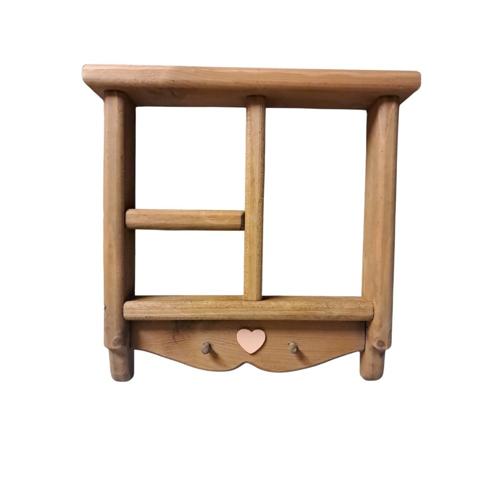 Vintage  Wooden Wall Shelf Country Style Pink Heart Two Pegs